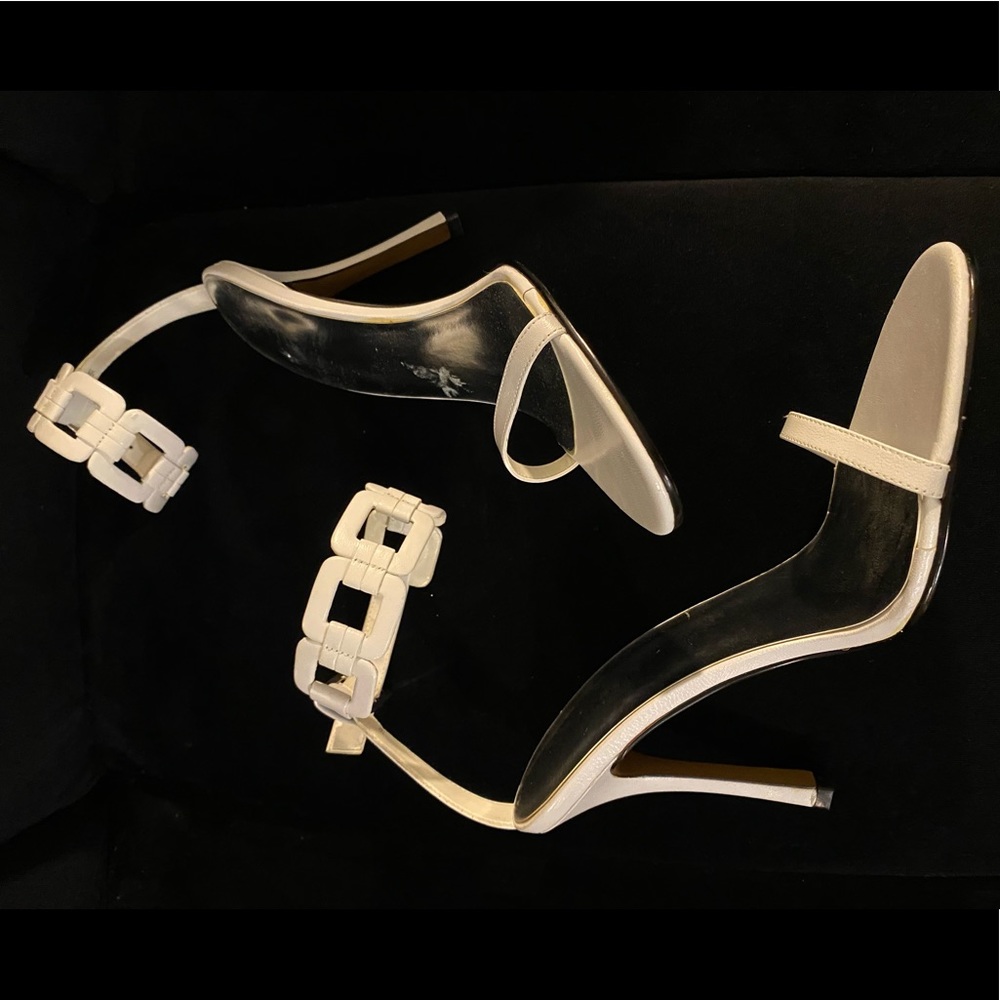 White Colin Stuart Heels with Squares Ankle Strap